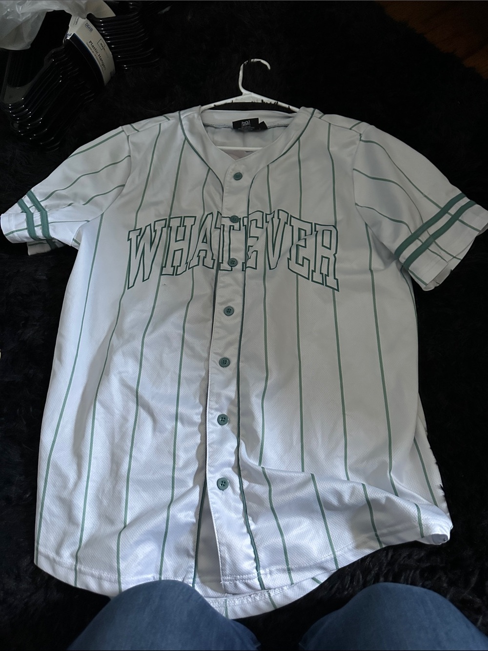 WHATEVER Green-Trim Baseball Jersey Shirt for Men